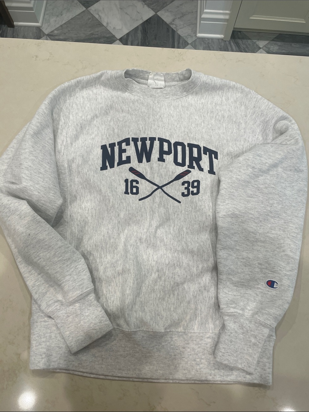 Champion Newport Crewneck Sweatshirt - Light Gray with Navy size small